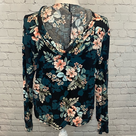 CALVIN KLEIN Long Sleeve T-Shirt w Hood Floral Print-Small - Picture 4 of 4